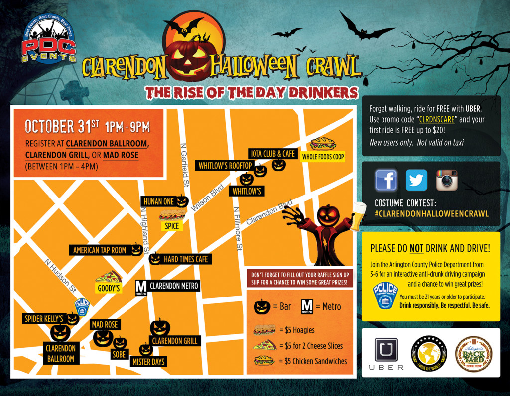 Clarendon Halloween Crawl 2015 - Route Map