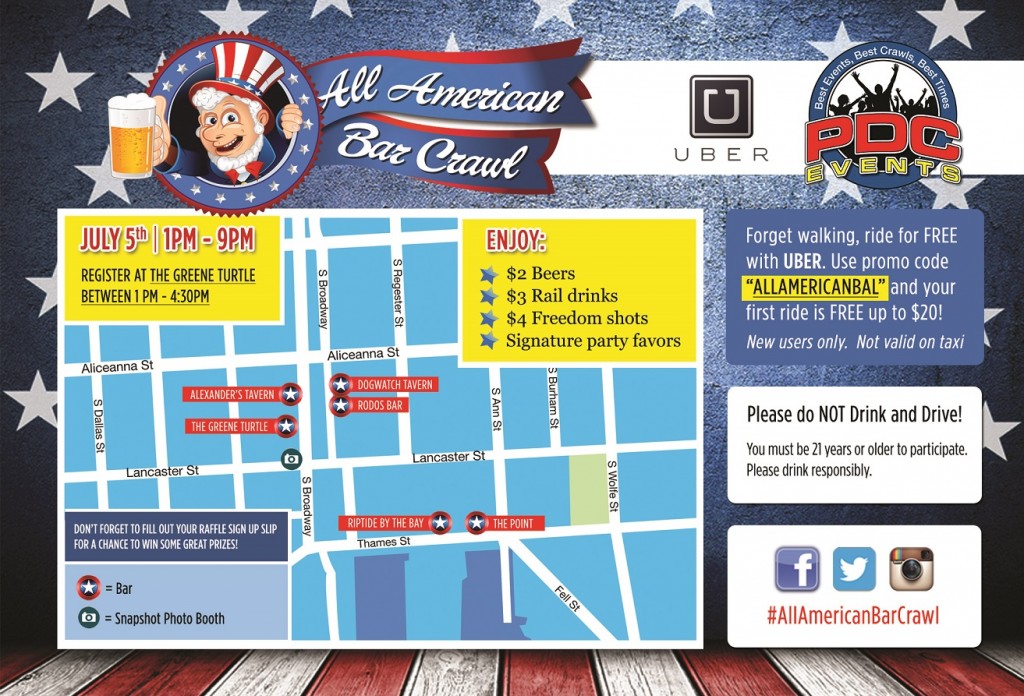 The 2014 All American Bar Crawl Route Map - Baltimore