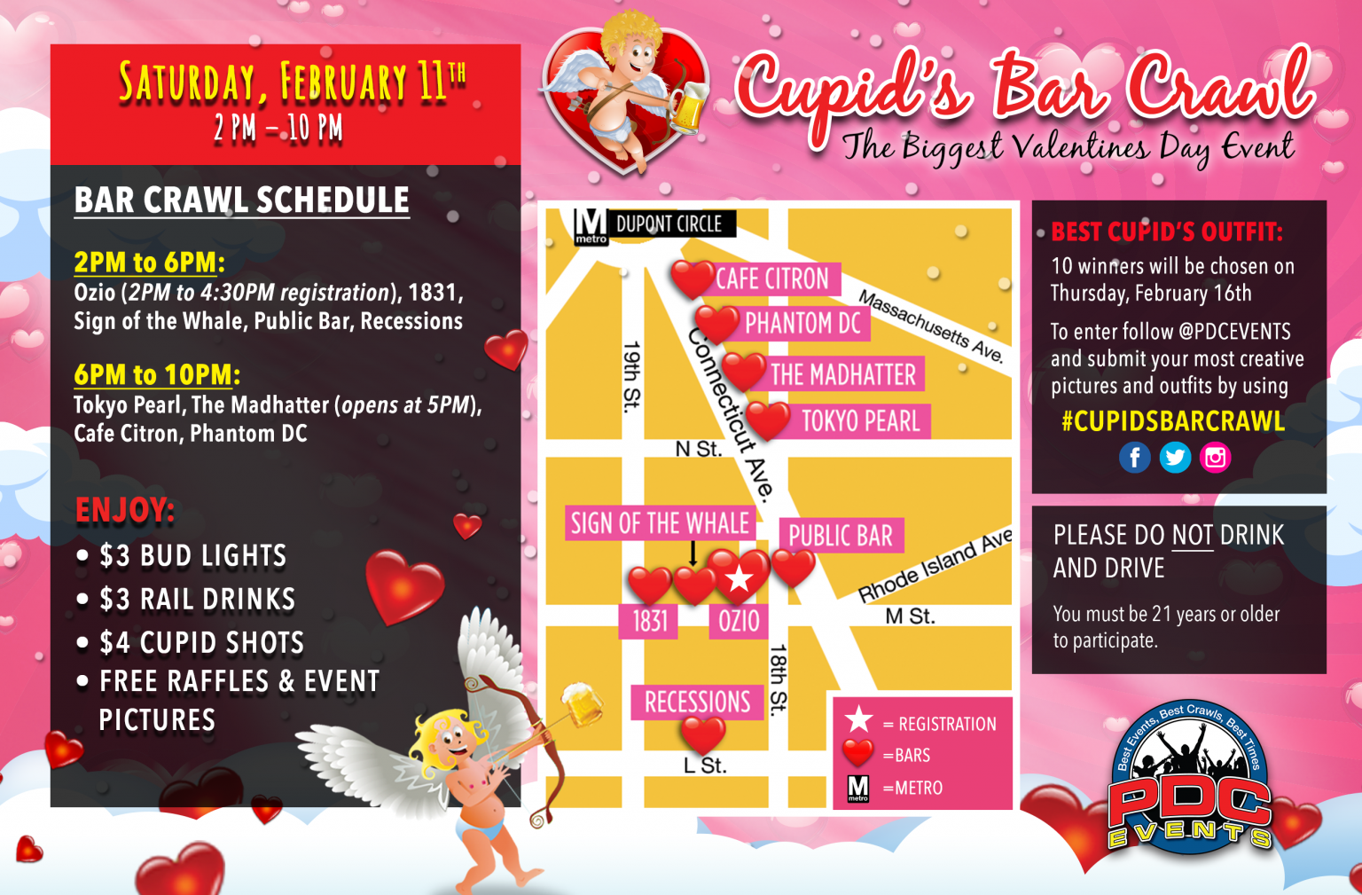 Cupid's Bar Crawl 2023 Route Map Project DC Events